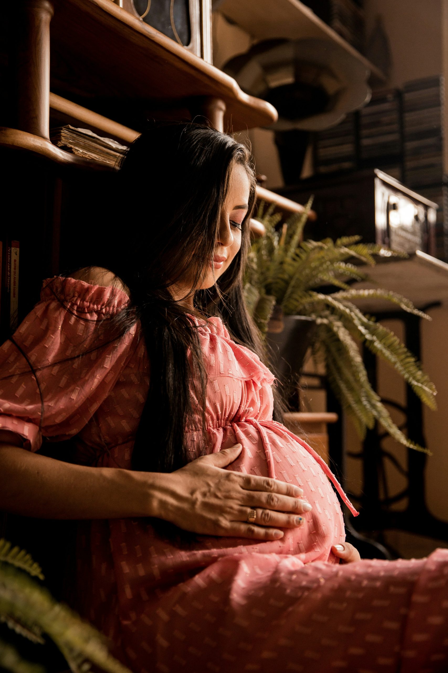 Pregnant mother resting comfortably at home